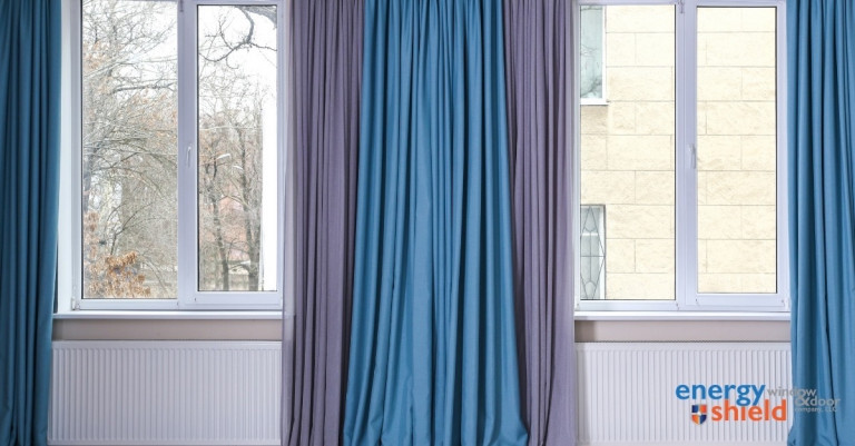 Window With Beautiful Blue & Grey Curtains
